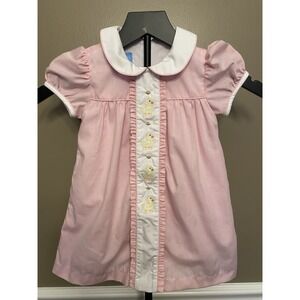 Anavini Girls Ducks & Flowers Print Hand Smocked Pink Dress Size 2